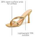 Women's Strappy Thong Heeled Sandals Square Open Toe Slip On Stiletto Heels Flip Flops Fashionable Sexy Backless Kitten Heel Slippers Shoes (Gold)