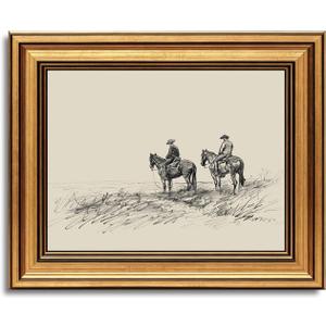 vineolect Western Cowboy Wall Art Vintage Western Sketch Prints Horse Pictures Neutral Farmhouse Wall Decor Canvas for Bathroom Office 9''x11''