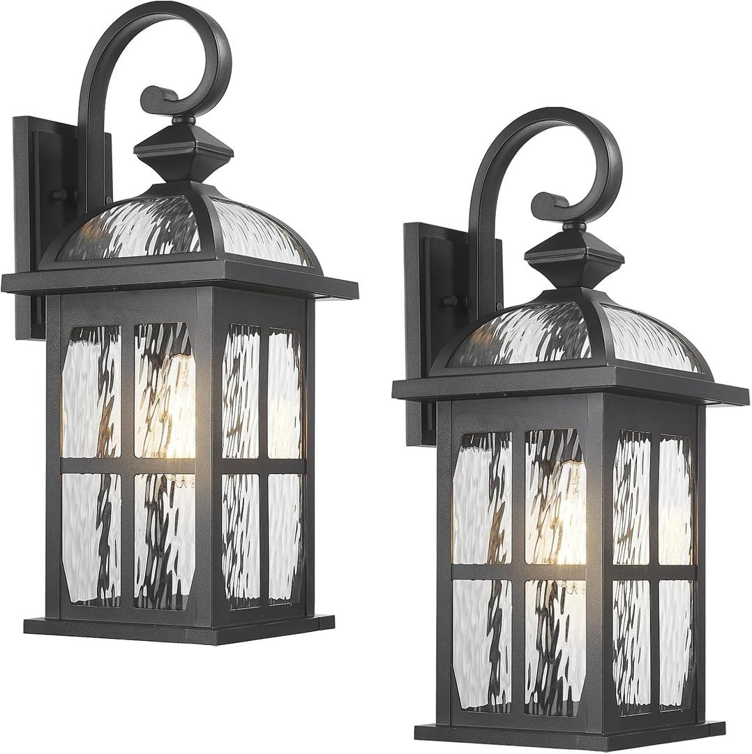 Darkaway 2pcs Large Outdoor Wall Light, 22inch Exterior Light Fixture with Water Ripple Glass, Aluminum Outside Lights Sconces Exterior Lighting for House Porch Patio Doorway, Large-2 Pack