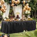 Wish Care 14ft Black Satin Table Skirt for Rectangle Tables Wrinkle Free Glitter Desk Skirts Pleated Ruffle Table Cloth for Wedding Birthday Graduation Party Buffet Display Trade Show Table Decoration