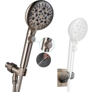 Brushed Nickel Shower Heads Handheld with On Off Switch,8-Mode High Pressure Shower Wand with 79In Stainless Steel Hose&Bracket PLUS Low-Reach Adhesive Wall Mount Holder for Kids&Elderly
