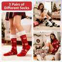 3 Pairs Christmas Fuzzy Warm Slipper Socks for Women,Soft Sherpa Fleece Lining Socks with Grippers Non Slip,One Size (Multicolor)