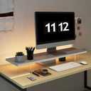 Monitor Stand Riser,Wood & Acrylic Computer Monitor Stand with LED Light,Desk Accessories Desktop Organizer Stand for Computer,Laptop,Printer,PC & TV Screen Riser, 31.5 x 7.9 x 5 inches