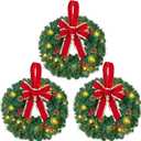 JOIEDOMI 3 Pack 19" Christmas Wreaths with Bow Pre-Lit Artificial with 20 Warm Lights Cordless for Home Front Door Wall Xmas Indoor Outdoor Christmas Decorations Window Door Wreath, Battery Operated