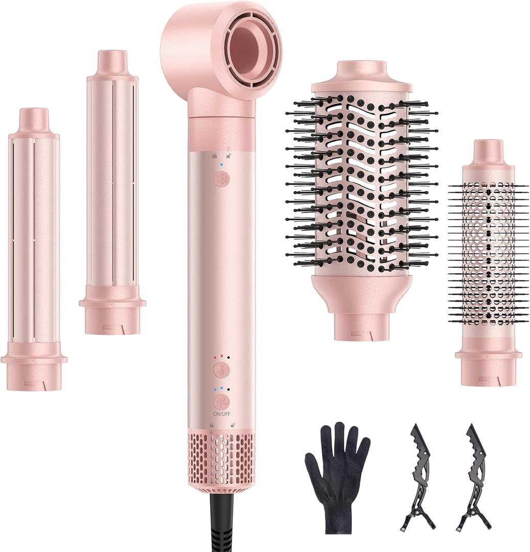 5 in 1 Air Styler, Hair Dryer & Blow Dryer Brush with Auto Wrap Curls, 110,000 RPM Ionic Hot Air Styler for Fast Drying, Curling, Smoothing, Blowouts & Frizz-Free Volume, No Heat Damage, 1200W