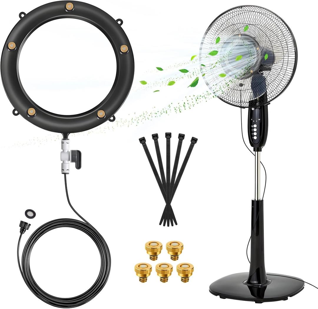Fan Misters for Outside Patio, Fan Misting Kit with Water Walve, Water Misters for Fans for Cooling Outdoor, 19.6FT Misting Hose + 5 Extra Mist Nozzles