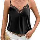 Ekouaer Women's Satin Camisole Lace Silk Satin Pajama Tank Tops V Neck Soft Spaghetti Strap Loose Sleepwear S