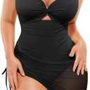 SHAPELLX One Piece Swimsuit Women Tummy Control Full Coverage Bathing Suit with Mesh Wrap Skirt Modest Swim Dress (Large, A1-timeless Black)