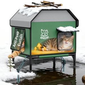Heated Outdoor Cat House for Winter: Insulated with Heating Pad, Indestructible Weatherproof Winter Shelter, Elevated Support to Keep Interior Dry for Stray Cats, Medium