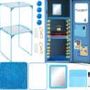 Suzile 13 Pcs Locker Organizer and Accessories Includes Locker Shelf, Magnetic Pen Holder, Dry Erase Marker, Mirror, Whiteboard, Rug, Magnets, Back to School Essentials(Blue)