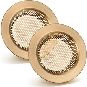 Retisee 2 Pcs Sink Strainer Stainless Steel Kitchen Sink Drain Strainer Basket Cover Mesh Hair Food Catcher, Large Wide Rim of 4.4 Diameter (Champagne Bronze)