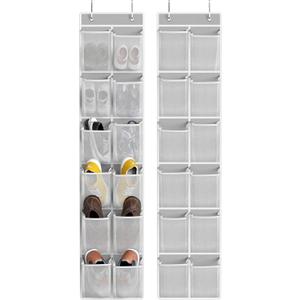 Simple Houseware 24 Pockets - 2PK 12 Large Pockets Over Door Hanging Shoe Organizer, Grey (Gray)