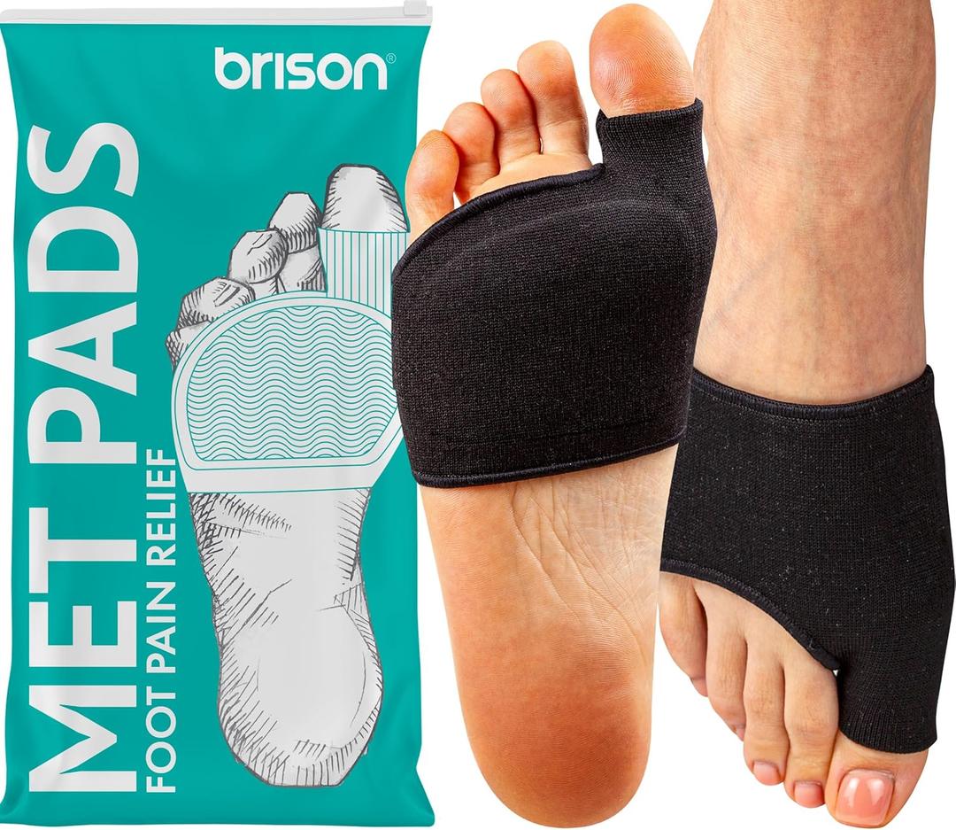 Brison Podiatrist-Designed Metatarsal Pads for Women & Men - Ball of Foot Cushions for Pain Relief Gel Sleeves Metatarsalgia Morton’s Neuroma Calluses - 2 Pairs (Black, XS)