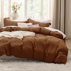 Bedsure Brown Duvet Cover Full Size - 3 Pieces Prewashed Extra Soft Cotton-Like Bedding Set, Includes 1 Duvet Cover 80x90 Inches with Zipper Closure & 2 Pillow Shams, Comforter Not Included