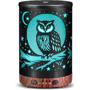 Essential Oil Diffuser Metal Aromatherapy Diffuser, Cool Mist Diffuser with 7 Color Lights for Home Office Spa (Owl)
