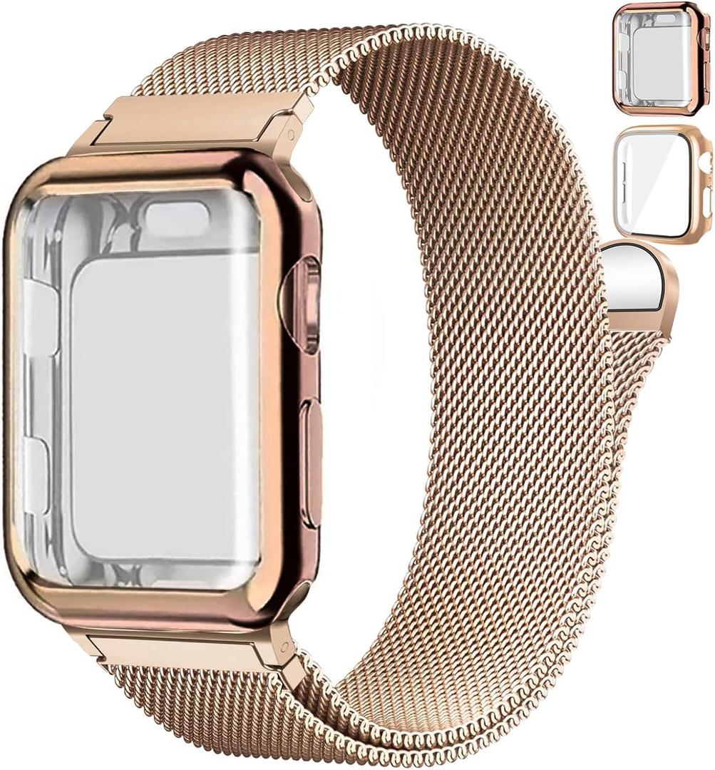 Magnetic Band and Case for Apple Watch Band 40mm 41mm 38mm 44mm 45mm 46mm 42mm Women/Men,Stainless Steel Milanese Loop Bracelet Strap with Cover Combo iWatch series 11 10 9 8 7 6 5 4 SE Ultra/2 3 49mm
