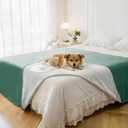 Waterproof Blanket for Bed King Size, Leak Proof Dog Couch Blankets Reversible, Pet Throw Sofa Furniture Protector Machine Washable-82 x108,Green+Cream