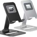Nulaxy 2 Pack Dual Folding Cell Phone Stand, Fully Adjustable Phone Holder for Desk, Compatible with Phone 16 15 14 13 12 11, Nintendo Switch, All Phones, Black & Silver