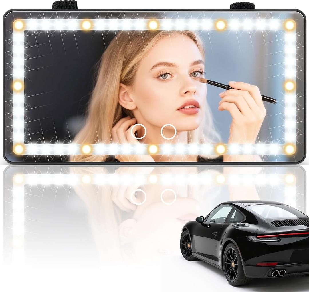 SINGARO Car Sun Visor Vanity Mirror - Rechargeable Makeup Mirror with 60 LEDs, 3 Light Modes & Dimmable Touch Control for Cars, Trucks, SUVs, Car Interior Accessories for Women (Black)