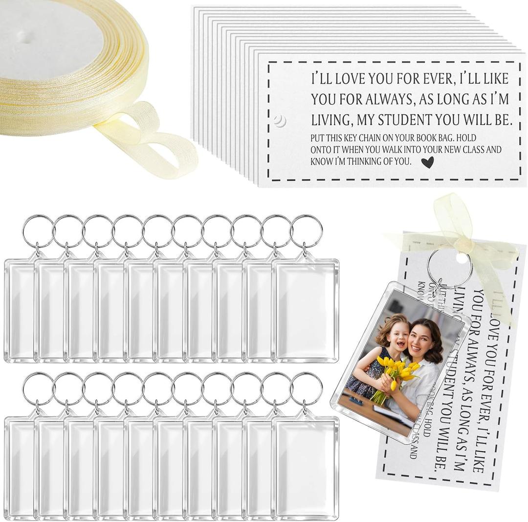 Tondiamo 30 Set End of The Year Gifts for Students DIY Clear Acrylic Photo Frame Keychain with Ribbon Greeting Card Graduation Gift from Teacher for School Classroom Prizes Party Favor (1.8 x 2.8 Inch)