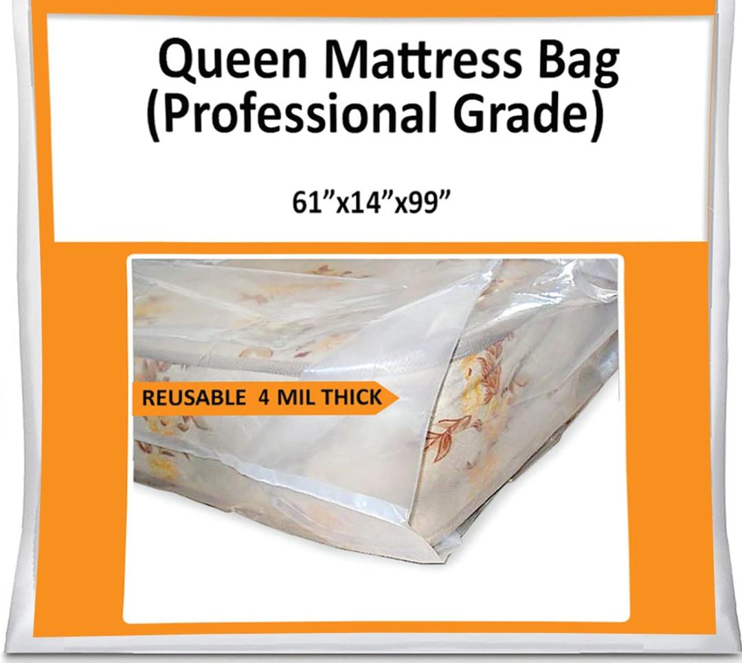 Queen Mattress Bag for Moving Storage Cover - 4 Mil Heavy Duty Thick Plastic Wrap Protector Reusable Bags Supplies