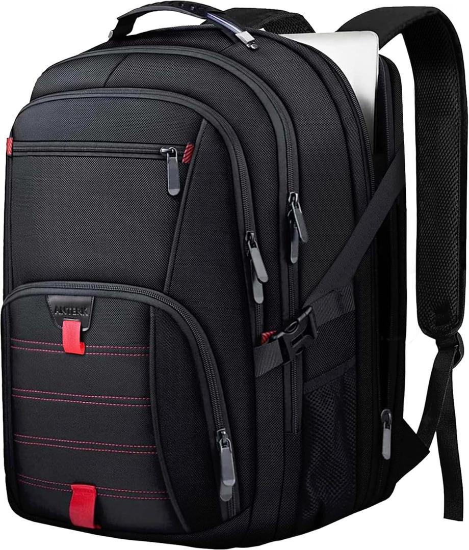 ANTERK Extra Large Travel Laptop Backpack, 17.3 Inch Carry on Backpack for Men Women, Big Anti Theft Water Resistant College Bussiness TSA Airline Approved Work Computer Backpack, Black