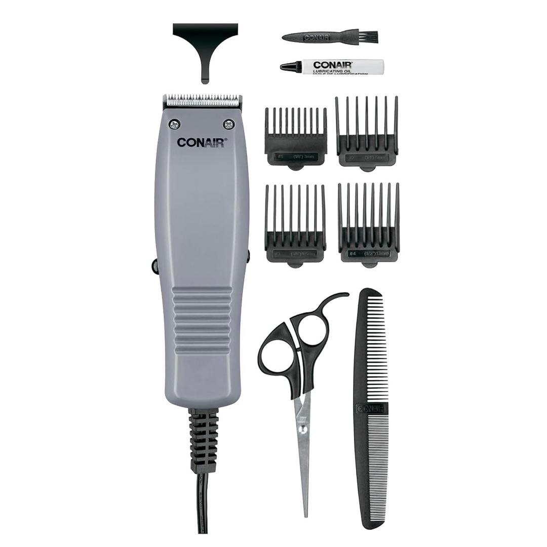 ConairMAN Simple Cut, Hair Clippers for Men, 10-piece Home Hair Cutting Kit (Grey)