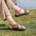 MEGNYA Women's Comfortable Walking Sandals with Arch Support, Athletic Hiking Sandals with Handmade Straps, Outdoor Soft Water Sandals for Beach Poolside Travel Camping (11, W14-taupe)