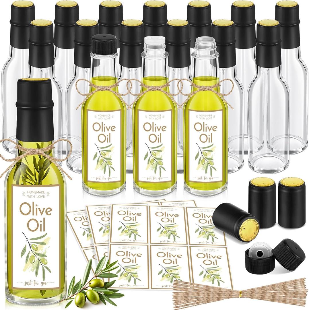 Havawish 20 Pcs 5oz Homemade Mini Olive Oil Bottles Hot Sauce Glass Bottles with Leak Proof Screw Cap Funnel Clear Bottle for Storing Homemade Olive Oil Wedding Baby Shower Gifts (Clear)