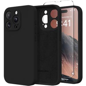 Magnetic for iPhone 15 Pro Case, Compatible with MagSafe, [Full Camera Protection][Screen Protector] Silicone Shockproof Protective Phone Case for iPhone 15 Pro 6.1", Black