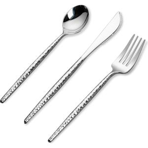 Rubtlamp 90Pcs Silver Plastic Silverware, Hammered Disposable Silverware,Silver Plastic Forks And Spoons, Fancy Plastic Cultery Include 30 Forks, 30 Knives And 30 Spoons for Party