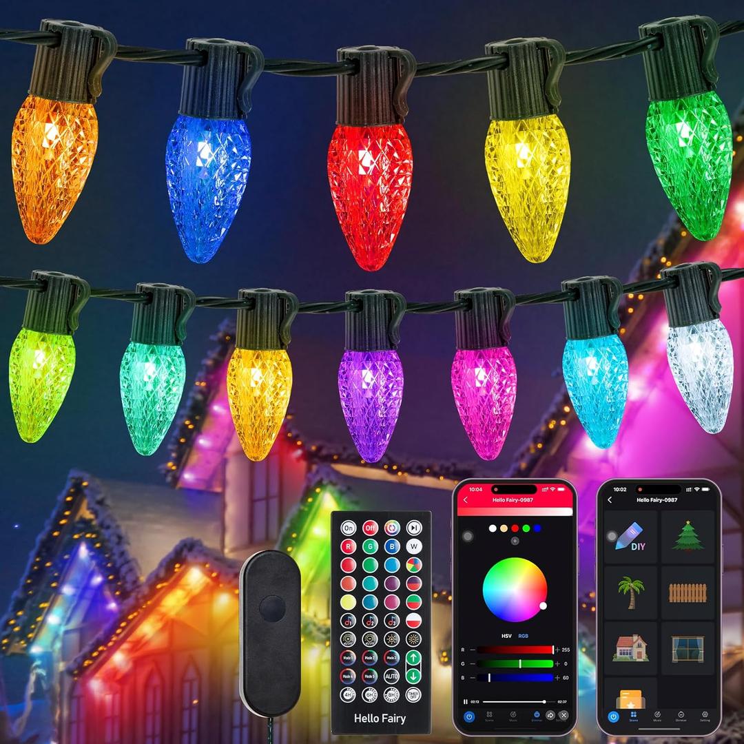 Smart C9 Christmas Lights Outdoor, 118FT 150LED RGB Color Changing String Lights, App&Remote Control, Music Sync, Connectable LED Christmas Tree Lights for Outdoor House Holiday Decoration