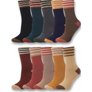 Skicuff 10 Pairs Women Crew Socks Knitted Warm Vintage Athletic Cozy Boot Socks for Booties Hiking Shoes 