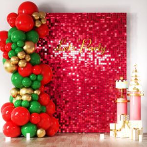 COKAOBE Red Shimmer Wall Backdrop, 24PCS Square Sequin Shimmer Backdrop Panel, Photo Backdrops for Birthday, Anniversary, Wedding, Graduation & Bachelorette Party Decoration