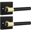 goldenwarm 2 Pack Black and Gold Dummy Door Handles, Non-Turning Single Side Pull Door Lever Matte Black and Gold, Heavy Duty Door Handle for Closet Pantry(Square, Zinc Alloy)