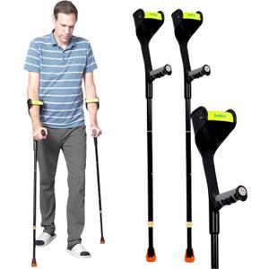 Forearm Crutches Pair, Folding Forearm Crutches Adults Lightweight Adjustable, with Rubber Handles, Comfortable Grip and Wear-Resistant (Black)
