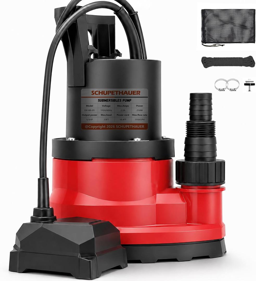 1/3 HP Submersible Utility Pump, 110V 2550 GPH,Portable Sump Pump with Auto