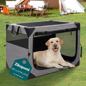Zikopomi 30 Inch Portable Travel Dog Crate, 3 Door Collapsible Soft Pet Kennel with Durable Mesh Windows for Small and Medium Dogs, Foldable Dog Cage with Storage Pocket for Outdoor (Light Grey)