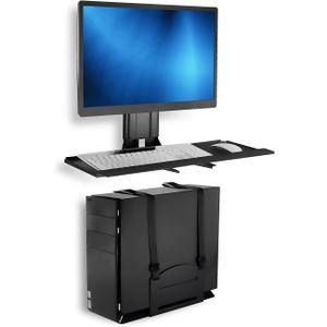 Mount-It! Monitor and Keyboard Wall Mount with CPU Holder, Height Adjustable Standing VESA Keyboard Tray, 25 Inch Wide Platform with Mouse Pad (MI-7919)