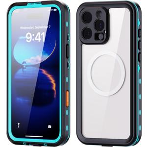 2024 New case for iPhone 16 Pro Max Case Waterproof, [Built-in Screen Protector & Glass Camera Protector][Full Body Shockproof][IP68 Underwater][Dropproof] Phone Case for iPhone 16 Pro Max 6.9" (Clear Teal)