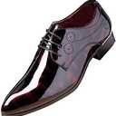 Men Fashion Dress Business Shoe Pointed Toe Floral Patent Leather Lace Up Oxford Black Brown Red Grey, 44