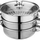 Steamer Pot for Cooking 11 inch Stainless Steel, 3-tier Multipurpose 18/8 Stainless Steel Steam Pot Cookware with Lid for Vegetable, Dumpling, Stock, Sauce, Food