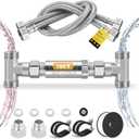Replacement 304 Stainless Steel Sensor Valve Kit for Instant Hot Water Recirculating Pump System Includes a Bridge Valve, 2×20-Inch PEX Supply Lines Compatible With 500800, 500805