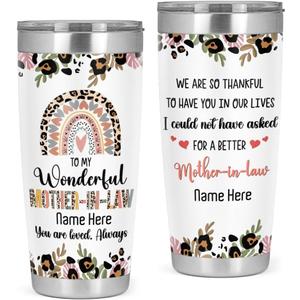Personalized Happy Mothers day To My Wonderful Mother-in-law 20oz Tumbler Gift for Mother In Law On Christmas Birthday Rainbow Tumbler Coffee Cup Thank You Gifts for Mom From Son Daughter In Law (Style 11)