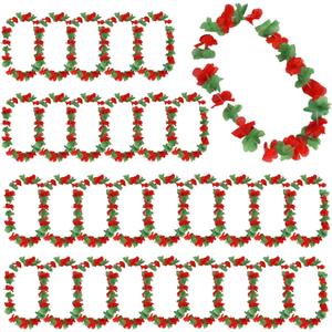 30 Pack Christmas Leis Red and Green Leis Garlands Hawaiian Luau Flower Necklace for Christmas Cosplay Beach Wedding Carnival Themed Party Decorations Event Luau Part