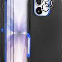 for iPhone 17 Case 6.3" with 2 Screen Protector & 2 Camera Lens Protector, Heavy Duty Full Protection Rugged Phone Case Military Grade Drop-Proof Cover (Black+Blue)