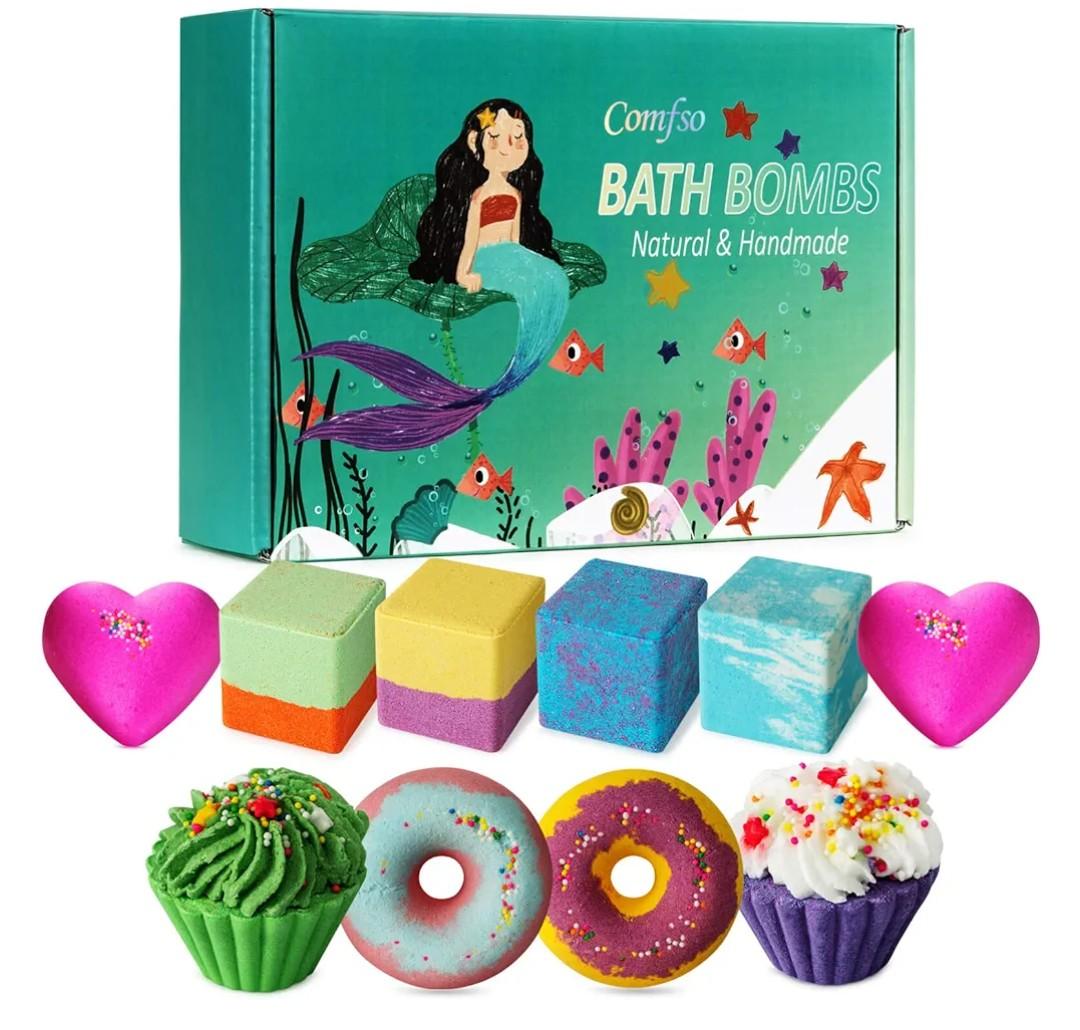 10 Bath Bombs for Kids, Bath Bomb Gift Set, Natural Bubble Bathbombs, Shea Butter Dry Skin Moisturize, Fizzy Spa Bath for Her Mom Women Kids Girls Girlfriend, Birthday, Valentines Day