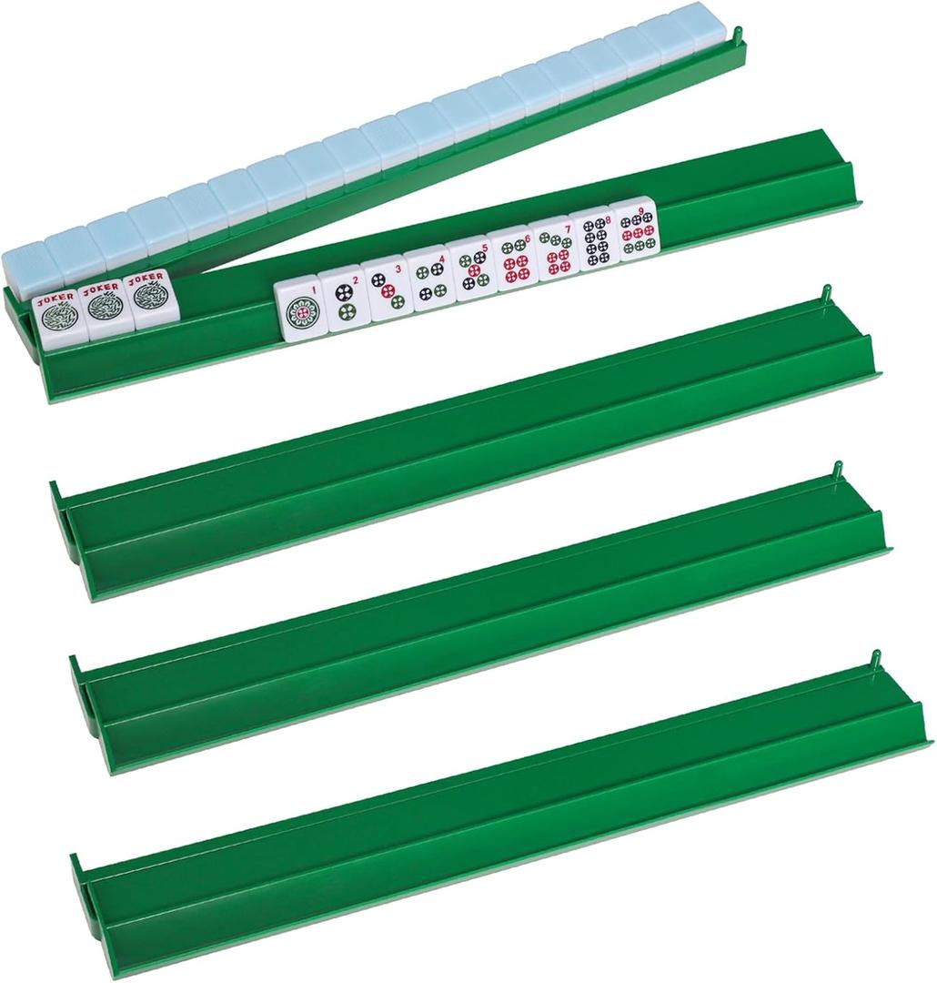 TIASUSAN Mahjong Racks with Pushers(4 PCS, Green) for 166 American Mahjong Tiles, Mahjong All-in-one Tile Rack with Pusher Combo, Mah-jongg Accessories