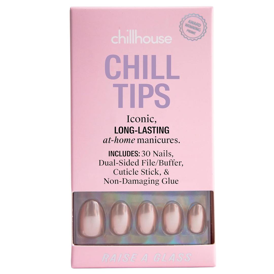 Chillhouse - Chill Tips, Press on Nails Kit - Raise a Glass (Oval) - 30 Nail Shapes & Sizes - Up to 2 Weeks of Wear - Customizable Fit - Reusable - Latina Founded & Women Owned - Beauty & Self Care
