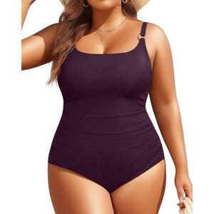 Women's Plus Size One Piece Swimsuit- Tummy Control Bathing Suit Ribbed Square Neck Swimwear 2025, Size: 18 Plus